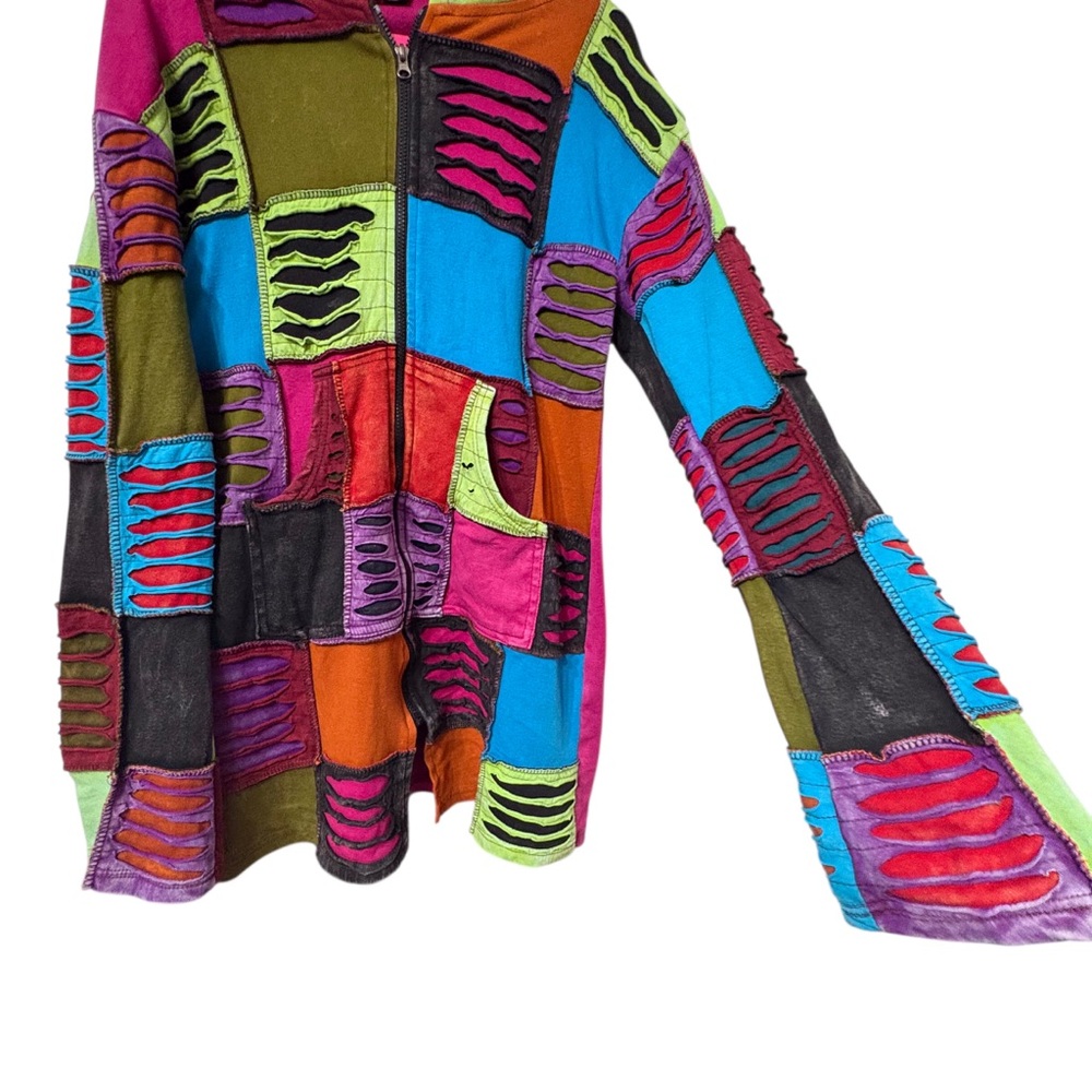 Kpc Vintage Colorful Patchwork Zip-Up Long-Line H… - image 7